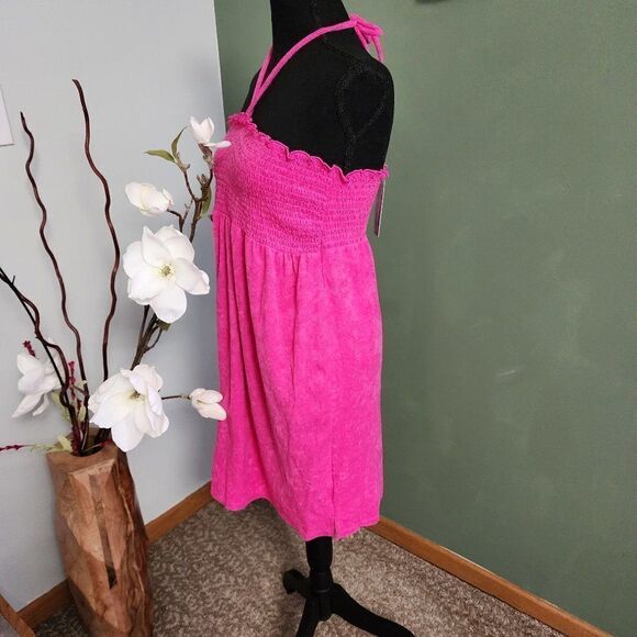 Women's Sleeveless Smocked Terry Cloth Covert Mini Dress NWT - Picture 4 of 5